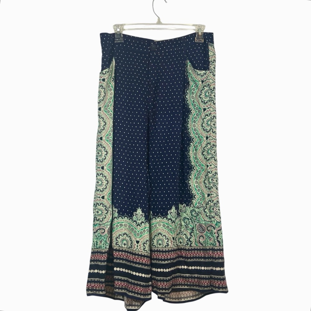 Elevenses Navy and Green Paisley Wide Leg Pants